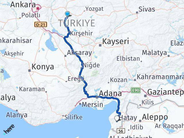 Kırşehir Akçakent Hatay Arası Kaç Km - Yol Haritası