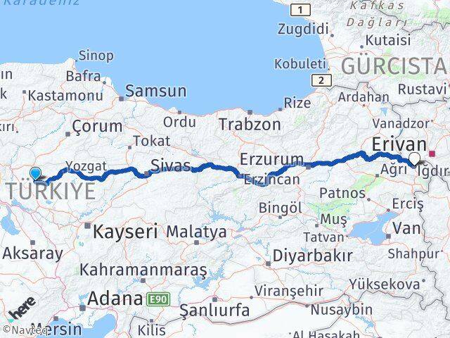Kırşehir Akçakent Iğdır Arası Kaç Km - Yol Haritası