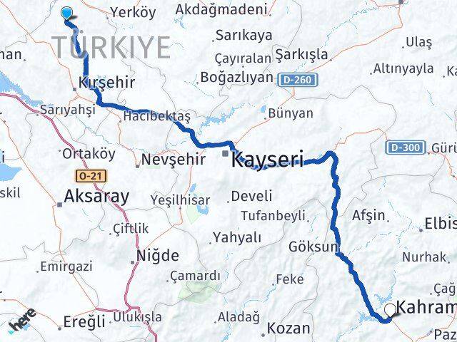Kırşehir Akçakent Kahramanmaraş Arası Kaç Km - Yol Haritası