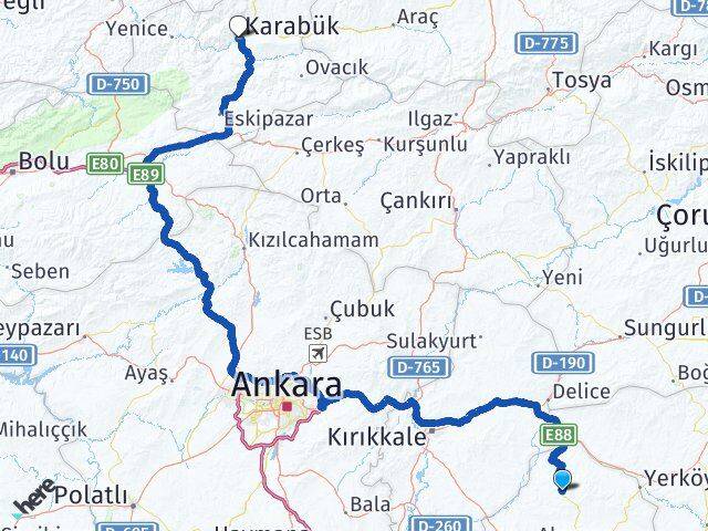 Kırşehir Akçakent Karabük Arası Kaç Km - Yol Haritası