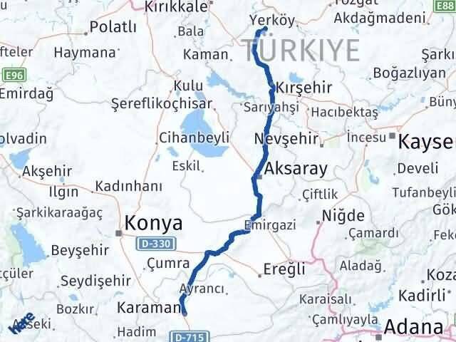 Kırşehir Akçakent Karaman Arası Kaç Km - Yol Haritası