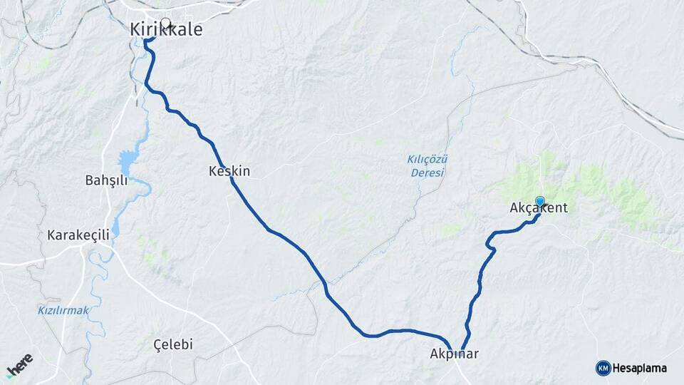 Kırşehir Akçakent Kırıkkale Arası Kaç Km - Yol Haritası