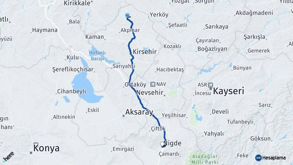 Kırşehir Akçakent Niğde Arası Kaç Km - Yol Haritası