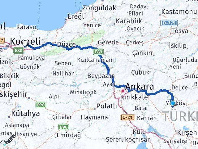 Kırşehir Akçakent Sakarya Arası Kaç Km - Yol Haritası