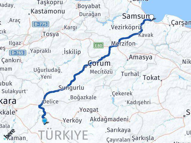 Kırşehir Akçakent Samsun Arası Kaç Km - Yol Haritası