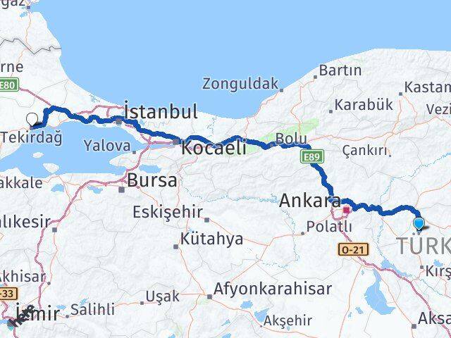 Kırşehir Akçakent Tekirdağ Arası Kaç Km - Yol Haritası