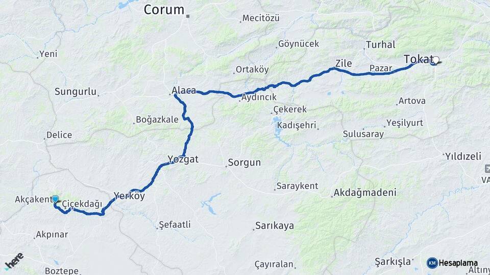 Kırşehir Akçakent Tokat Arası Kaç Km - Yol Haritası