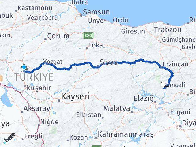 Kırşehir Akçakent Tunceli Arası Kaç Km - Yol Haritası