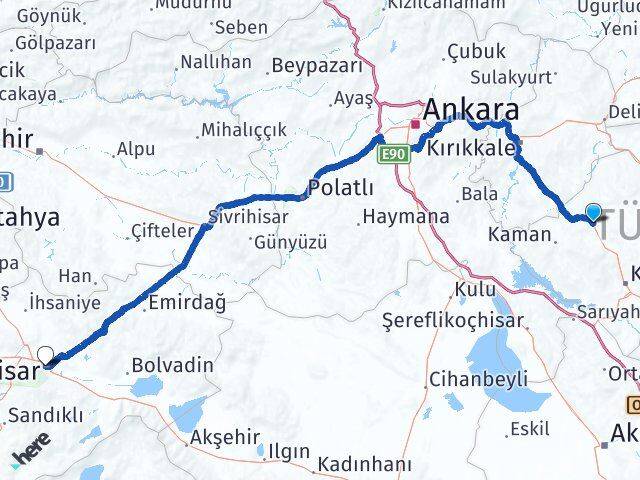 Kırşehir Akpınar Afyonkarahisar Arası Kaç Km - Yol Haritası