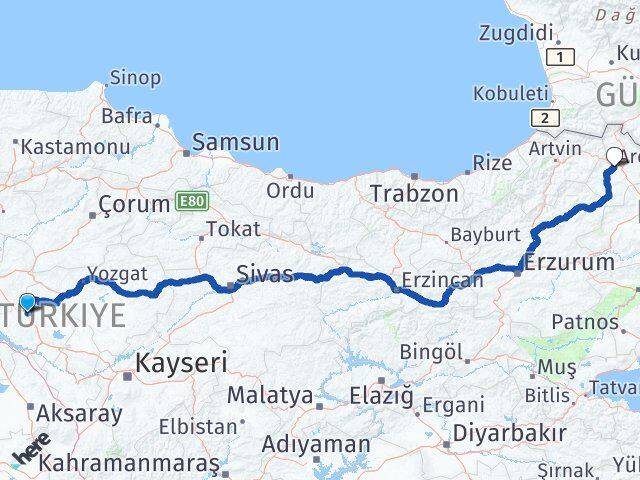 Kırşehir Akpınar Ardahan Arası Kaç Km - Yol Haritası