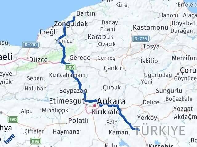 Kırşehir Akpınar Bartın Arası Kaç Km - Yol Haritası