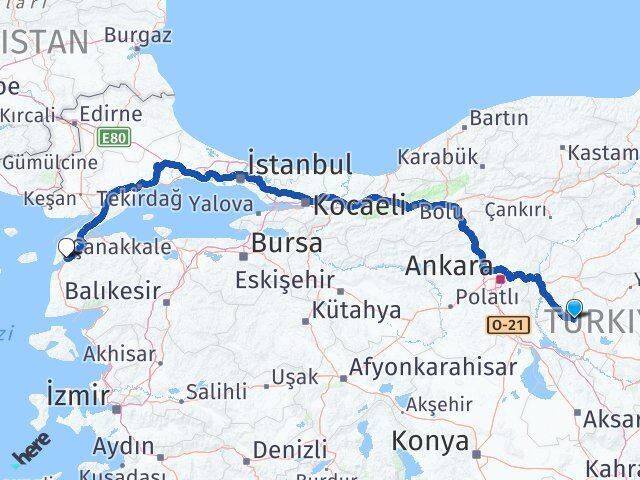 Kırşehir Akpınar Çanakkale Arası Kaç Km - Yol Haritası