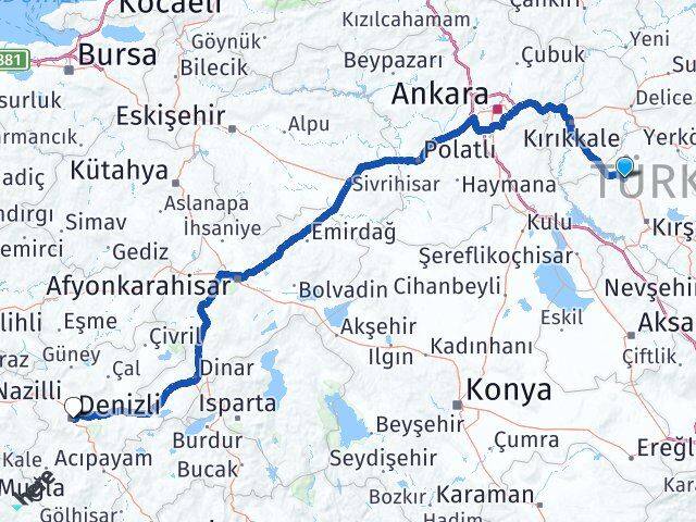 Kırşehir Akpınar Denizli Arası Kaç Km - Yol Haritası