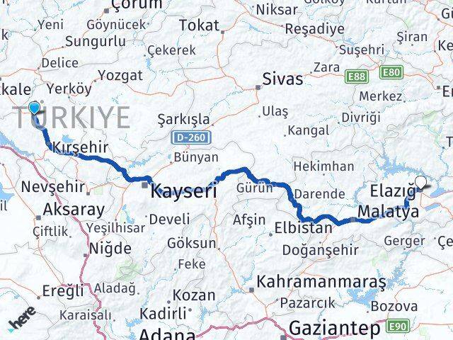 Kırşehir Akpınar Elazığ Arası Kaç Km - Yol Haritası