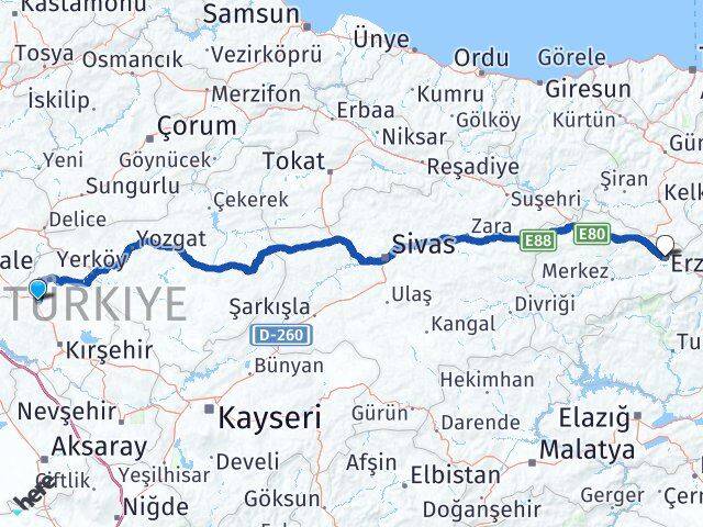 Kırşehir Akpınar Erzincan Arası Kaç Km - Yol Haritası