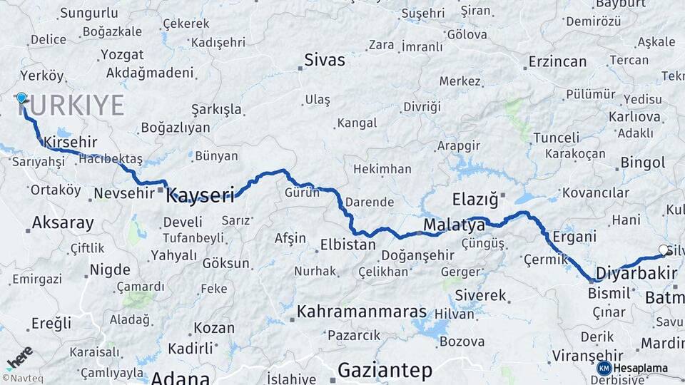 Kırşehir Akpınar Hasandede Kırıkkale Arası Kaç Km - Yol Haritası