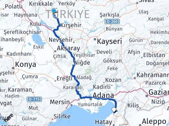 Kırşehir Akpınar İskenderun Hatay Arası Kaç Km - Yol Haritası