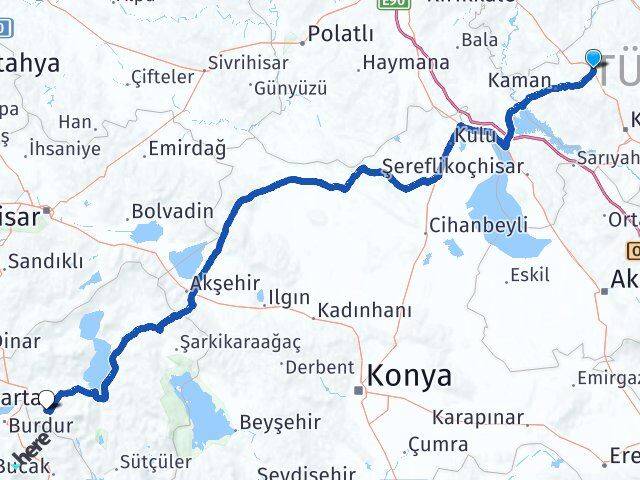 Kırşehir Akpınar Isparta Arası Kaç Km - Yol Haritası
