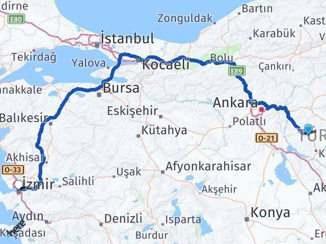 Kırşehir Akpınar İzmir Arası Kaç Km - Yol Haritası