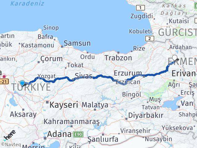 Kırşehir Akpınar Kars Arası Kaç Km - Yol Haritası