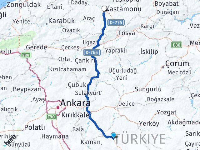 Kırşehir Akpınar Kastamonu Arası Kaç Km - Yol Haritası