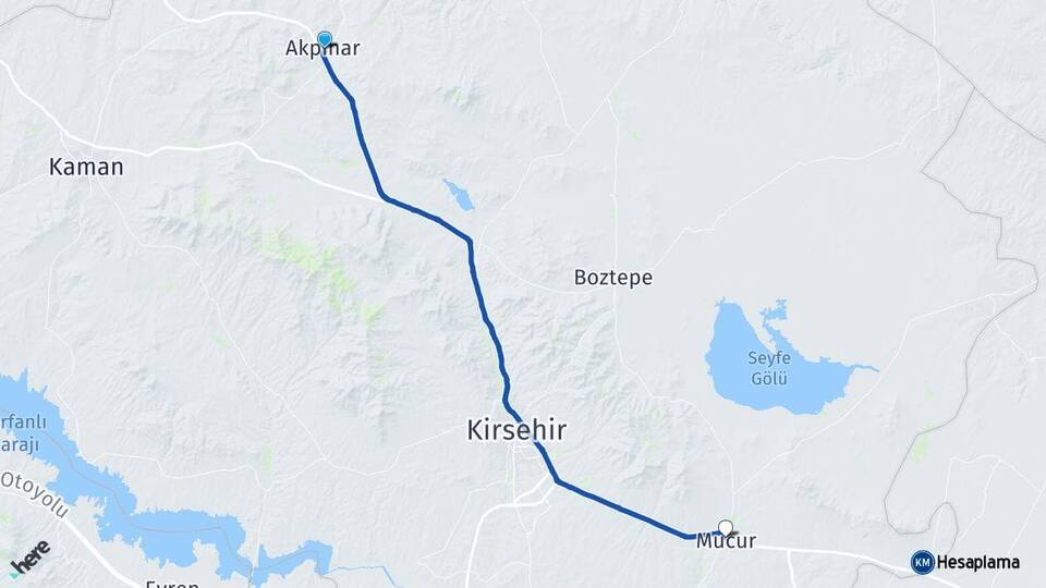 Kırşehir Akpınar Mucur Arası Kaç Km - Yol Haritası
