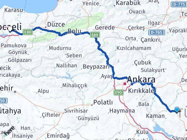 Kırşehir Akpınar Sakarya Arası Kaç Km - Yol Haritası