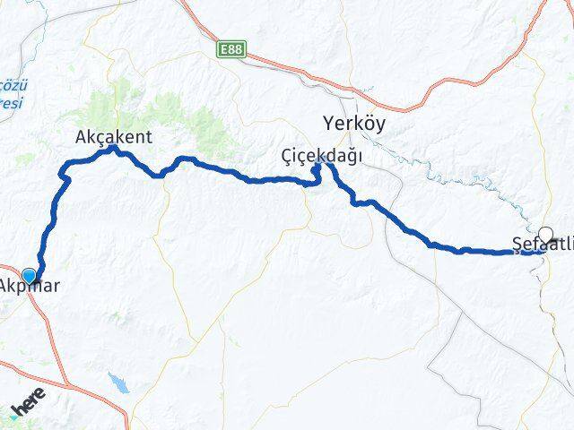 Kırşehir Akpınar Şefaatli Yozgat Arası Kaç Km - Yol Haritası