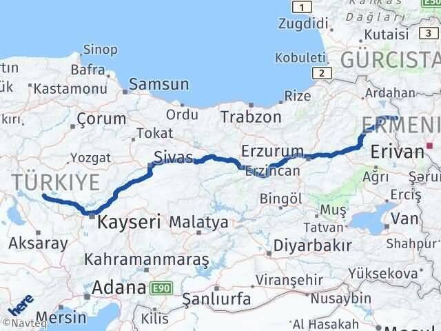 Kırşehir Akyaka Kars Arası Kaç Km - Yol Haritası