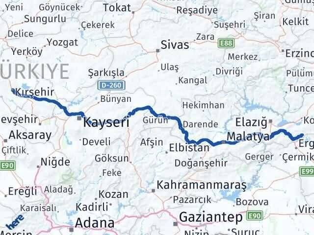 Kırşehir Alacakaya Elazığ Arası Kaç Km - Yol Haritası