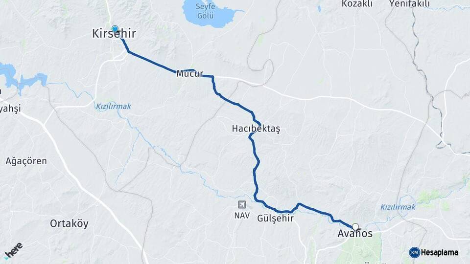 Kırşehir Avanos Nevşehir Arası Kaç Km - Yol Haritası