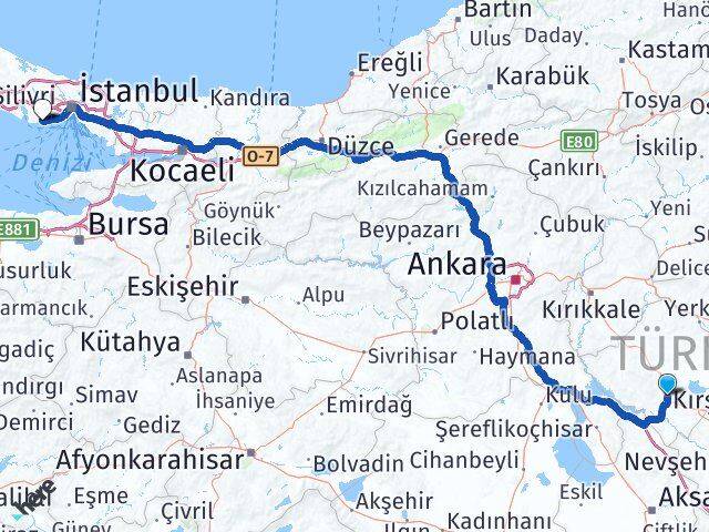 Kırşehir Avcılar İstanbul Arası Kaç Km - Yol Haritası