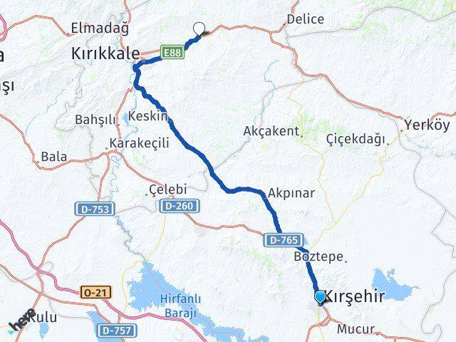 Kırşehir Balışeyh Kırıkkale Arası Kaç Km - Yol Haritası