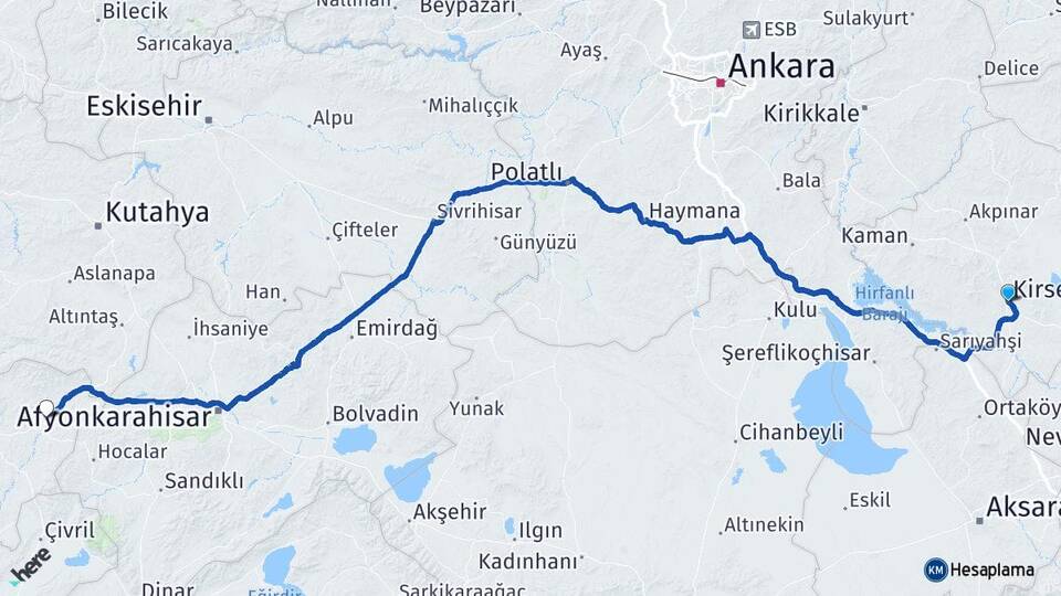 Kırşehir Banaz Uşak Arası Kaç Km - Yol Haritası