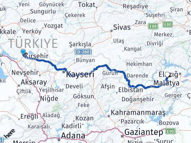 Kırşehir Baskil Elazığ Arası Kaç Km - Yol Haritası