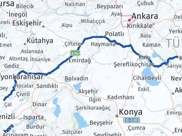 Kırşehir Bekilli Denizli Arası Kaç Km - Yol Haritası