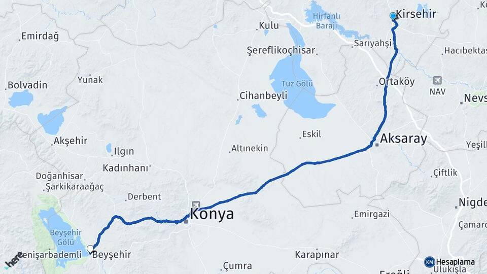 Kırşehir Beyşehir Konya Arası Kaç Km - Yol Haritası