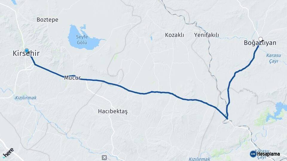 Kırşehir Boğazlıyan Yozgat Arası Kaç Km - Yol Haritası