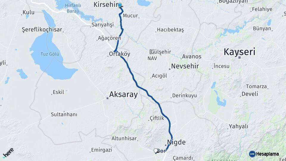Kırşehir Bor Niğde Arası Kaç Km - Yol Haritası