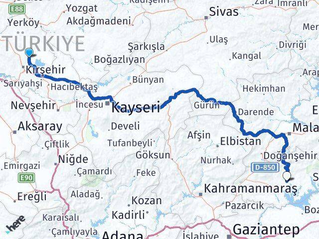 Kırşehir Boztepe Adıyaman Arası Kaç Km - Yol Haritası