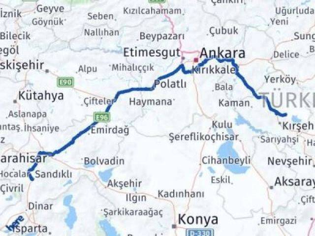 Kırşehir Boztepe Afyonkarahisar Arası Kaç Km - Yol Haritası