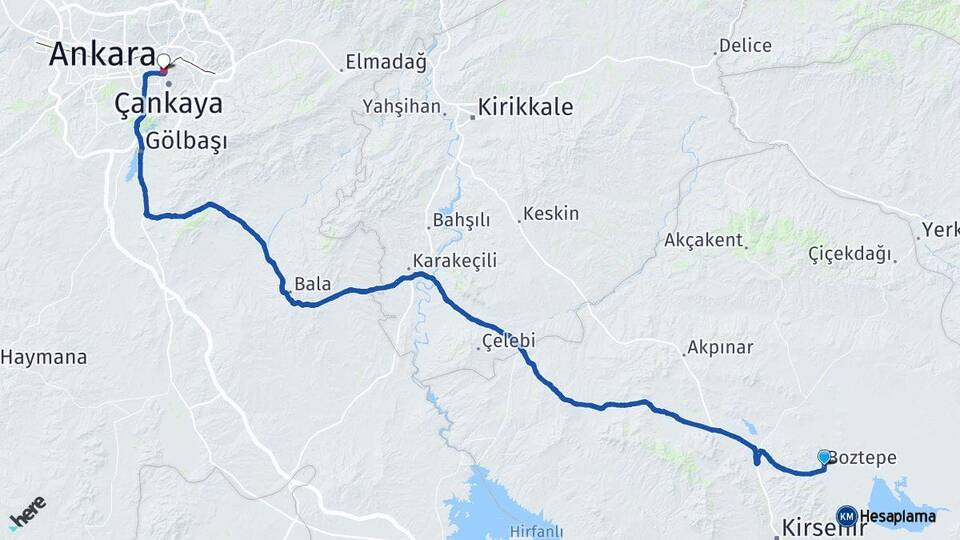 Kırşehir Boztepe Ankara Arası Kaç Km - Yol Haritası