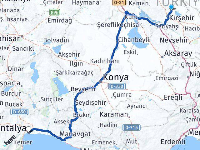 Kırşehir Boztepe Antalya Arası Kaç Km - Yol Haritası