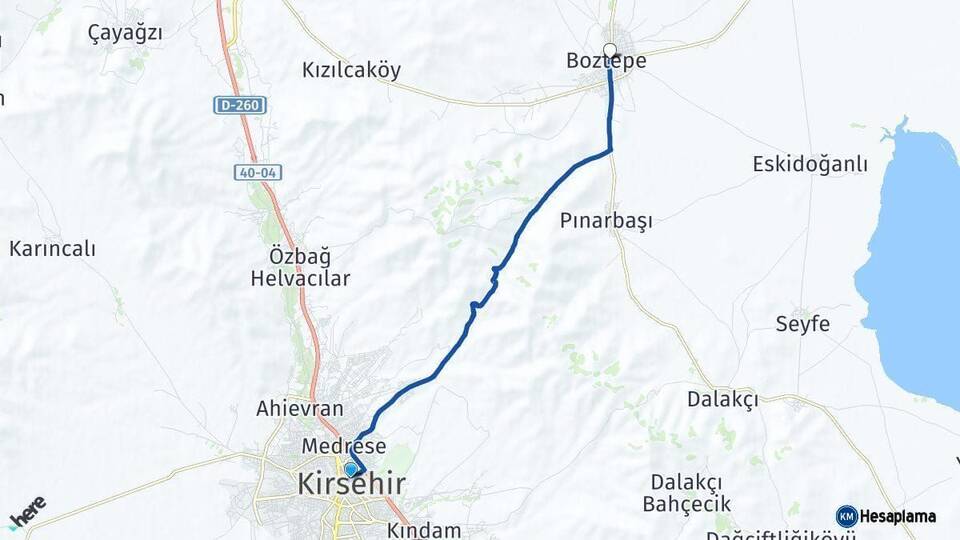 Kırşehir Boztepe Arası Kaç Km - Yol Haritası