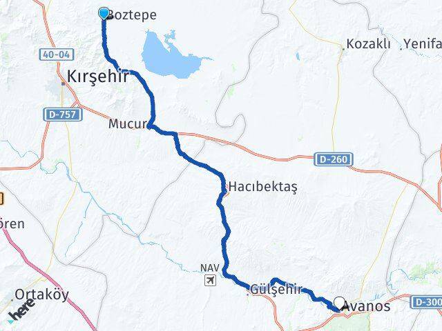 Kırşehir Boztepe Avanos Nevşehir Arası Kaç Km - Yol Haritası