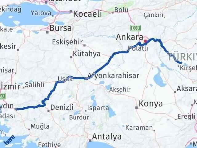 Kırşehir Boztepe Aydın Arası Kaç Km - Yol Haritası