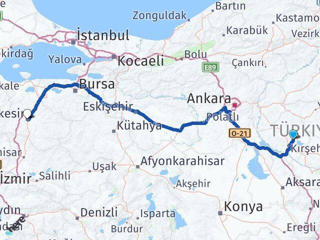 Kırşehir Boztepe Balıkesir Arası Kaç Km - Yol Haritası