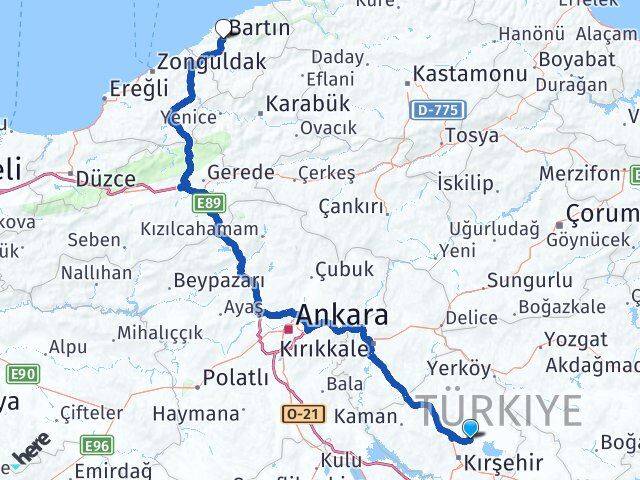 Kırşehir Boztepe Bartın Arası Kaç Km - Yol Haritası