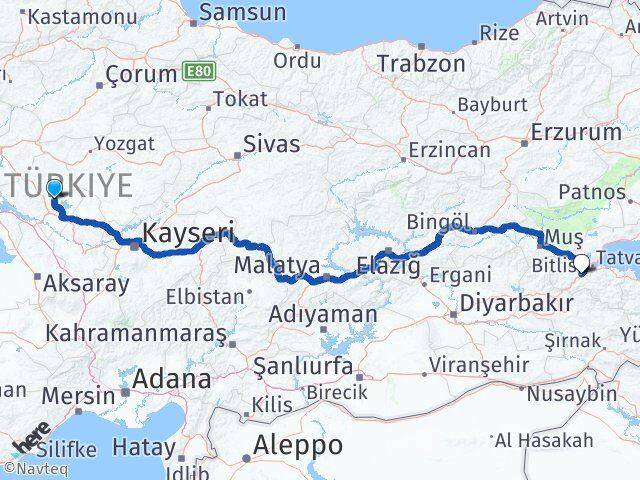 Kırşehir Boztepe Bitlis Arası Kaç Km - Yol Haritası