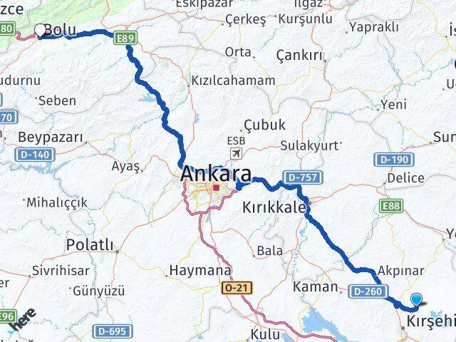 Kırşehir Boztepe Bolu Arası Kaç Km - Yol Haritası